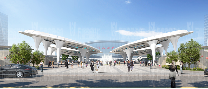 張家港高鐵站前大蝴蝶景觀膜結構工程進入第二階段二次結構拼裝與吊裝
