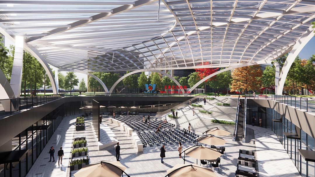 山東高端化工研究院下沉廣場天幕施工邁入關鍵階段