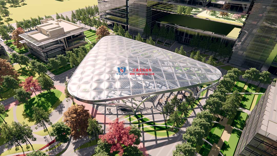 山東高端化工研究院下沉廣場天幕施工邁入關鍵階段