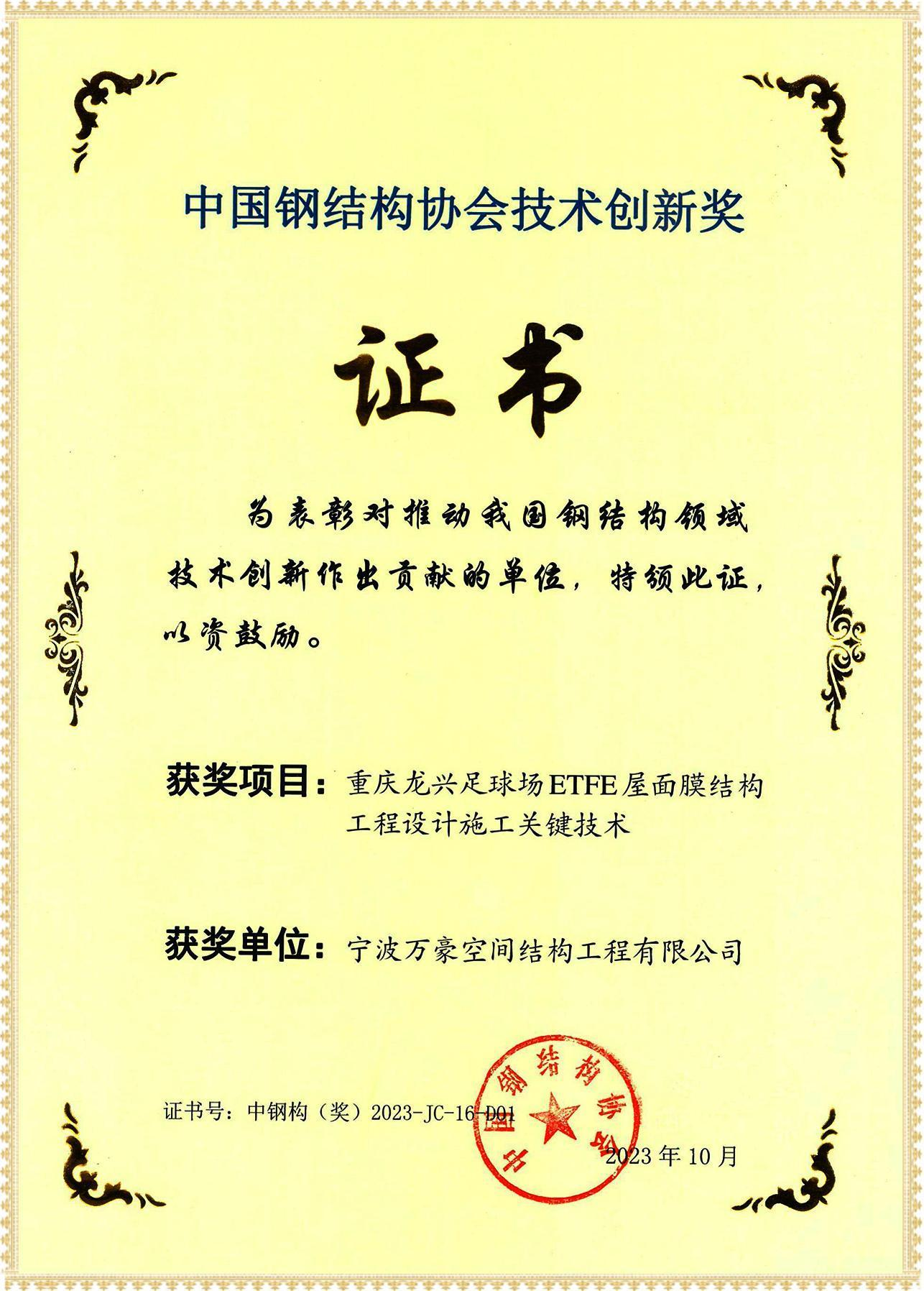 重慶龍興足球場膜結構ETFE屋面膜結構技術創新獎